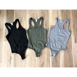 Womens/Teen 3 Bodysuit Bundle Black Olive Gray Full Bottom - Bozzolo sz small